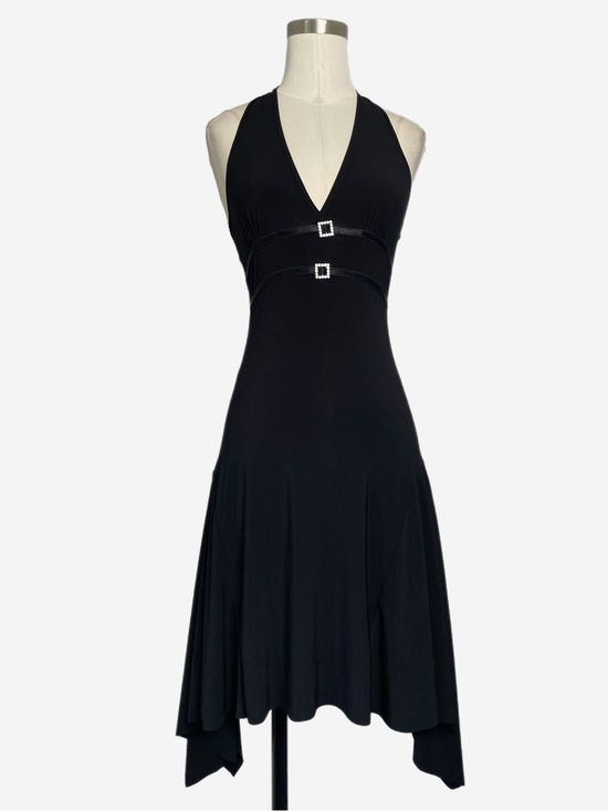 Vintage Dresses & Skirts - Vintage Y2K Carolina Black asymmetric halter rhinestone midi dress stretch XS